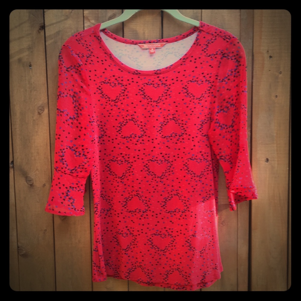 Red hearts shirt with sheer sleeves
